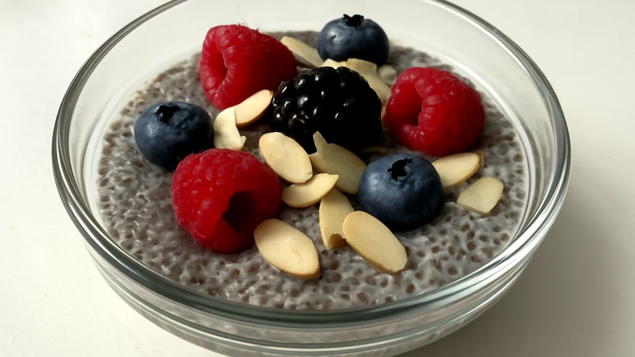 Pudding di semi di chia con frutti di bosco e mandorle"