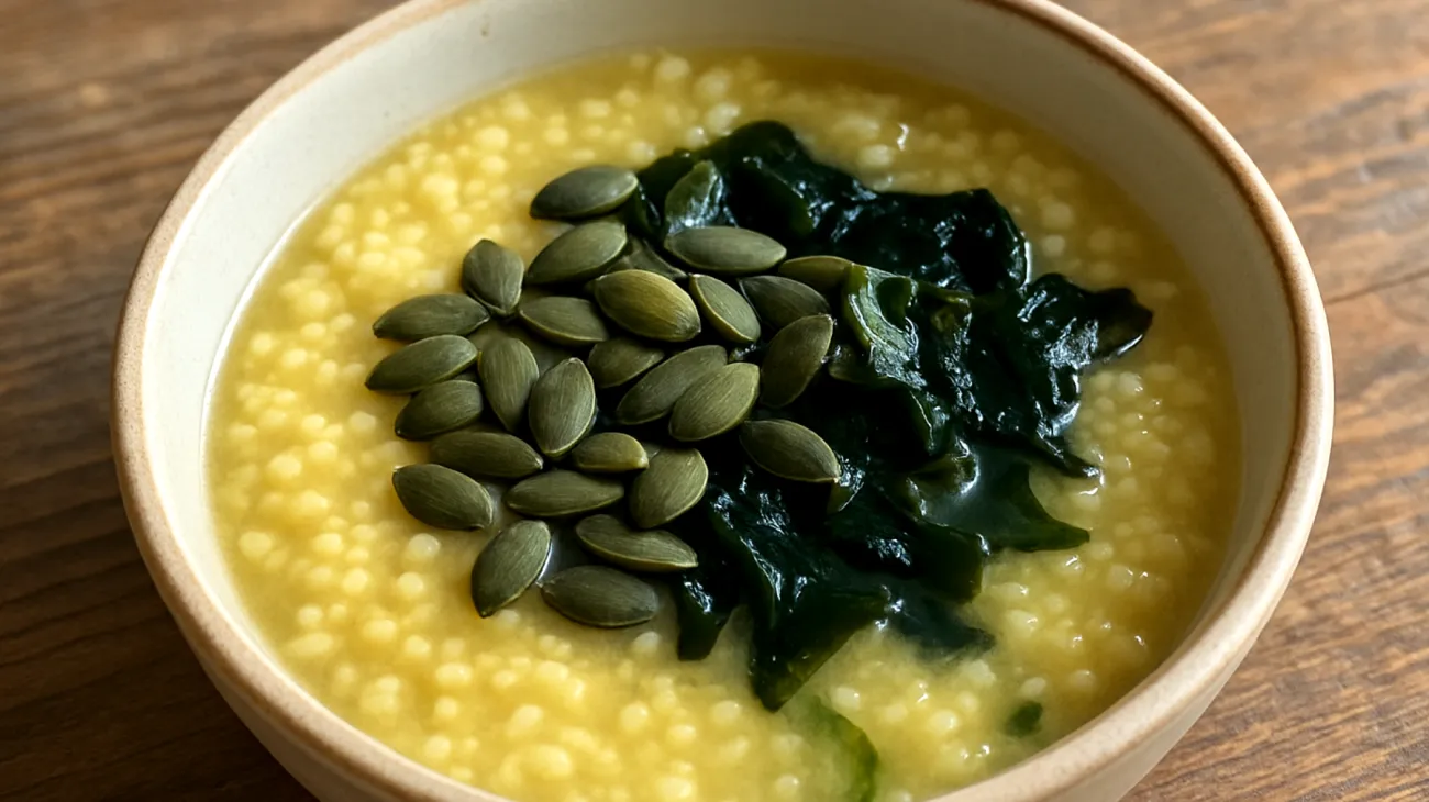 Zuppa di miglio con semi di zucca e alghe wakame"