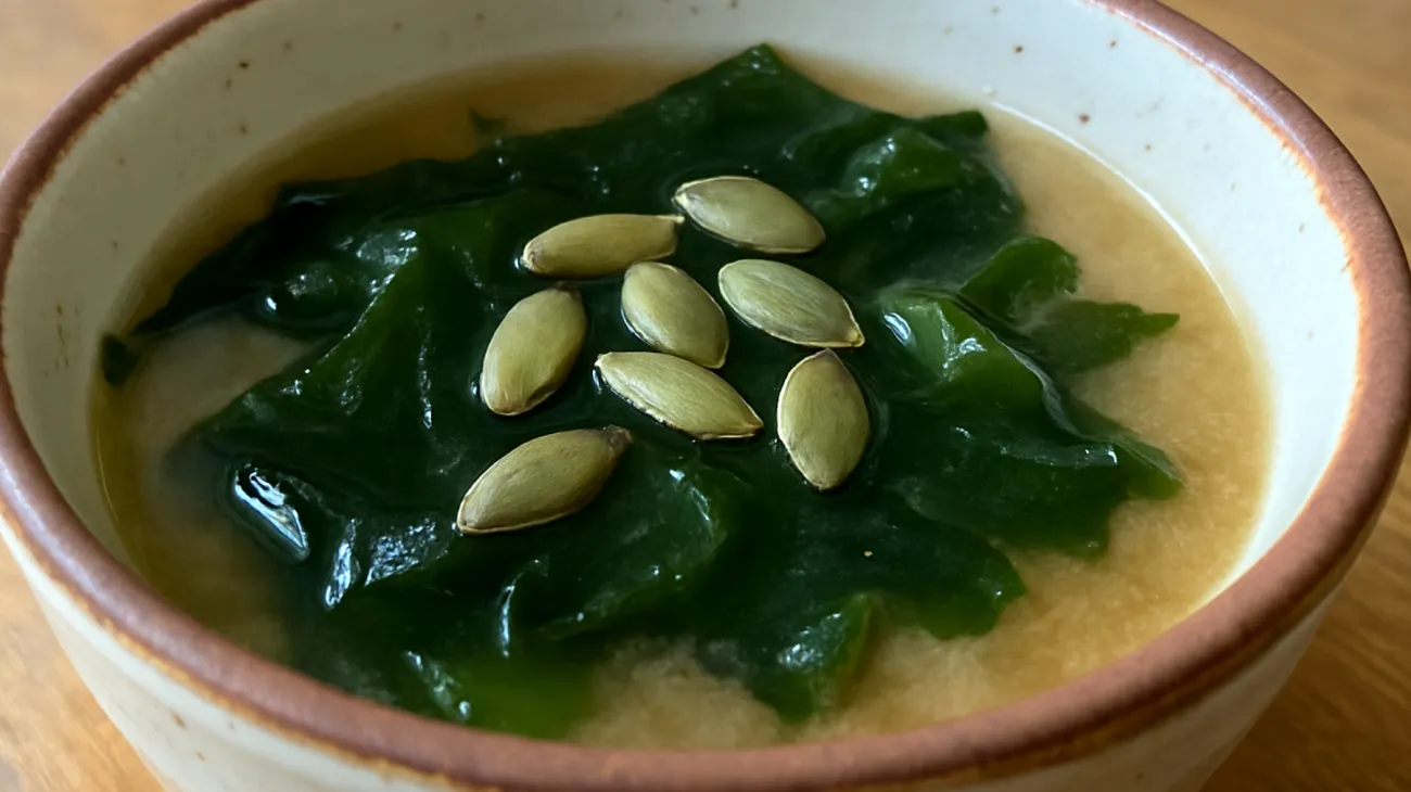 Zuppa di miso con alga wakame e semi di zucca"
