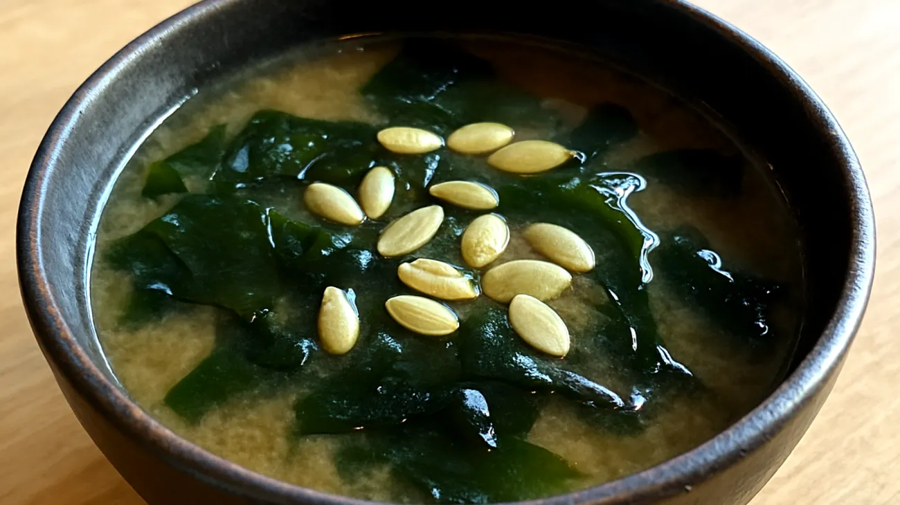 Zuppa di miso con alghe wakame e semi di zucca"