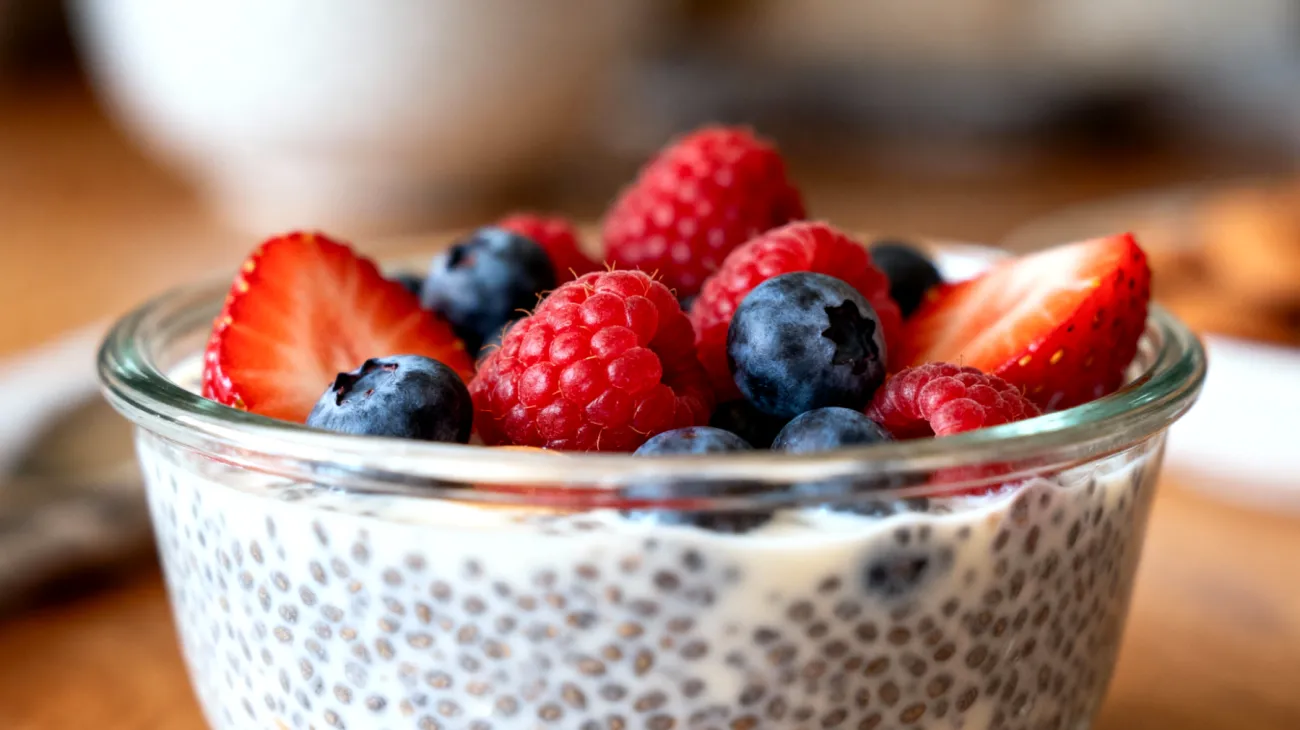 Budino di semi di chia con latte di mandorle e frutti di bosco"