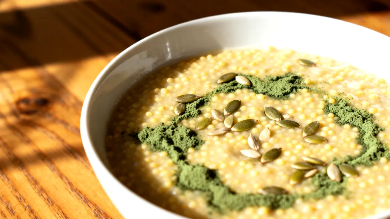 Porridge di miglio con semi di canapa e spirulina"
