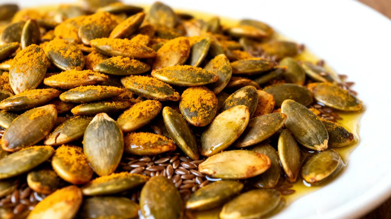 Semi di zucca tostati con curcuma e olio di lino"