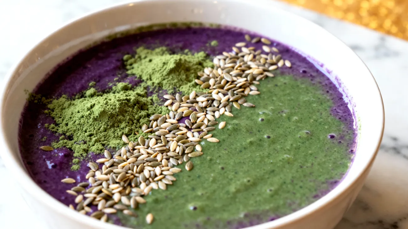 Smoothie bowl con semi di canapa e spirulina"